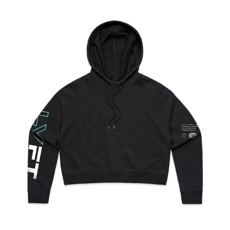 Racer Crop Hoodie - Black/Mint Hoodie with Typography Text Message