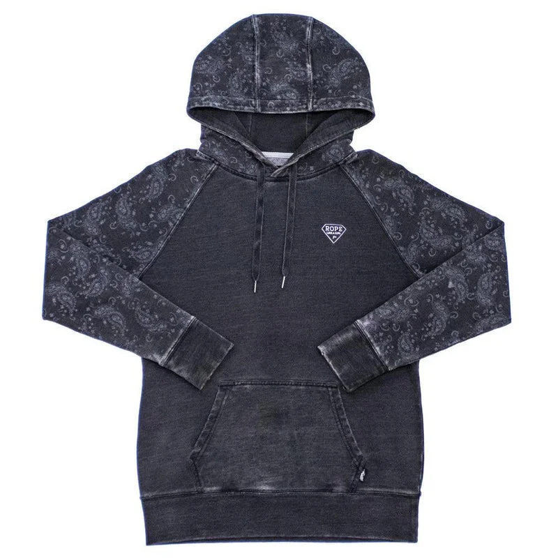 Hooey Women's Vintage Paisley & Black Hoodie-Rope/Girl Logo Hoodie with Hidden Zipper Minimalist Clean