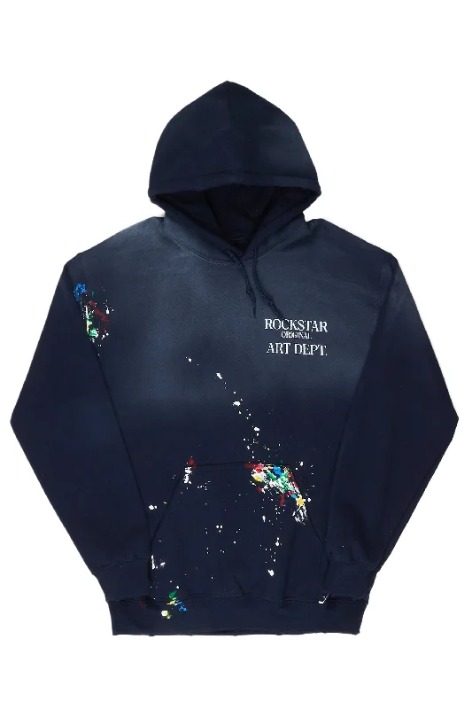 Make It Rain Navy Oversized Hoodie Hoodie with Embroidery Detailed Premium