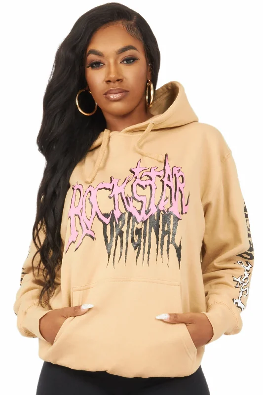 Regina Beige Oversized Hoodie Hoodie with Thumb Holes Functional Cozy