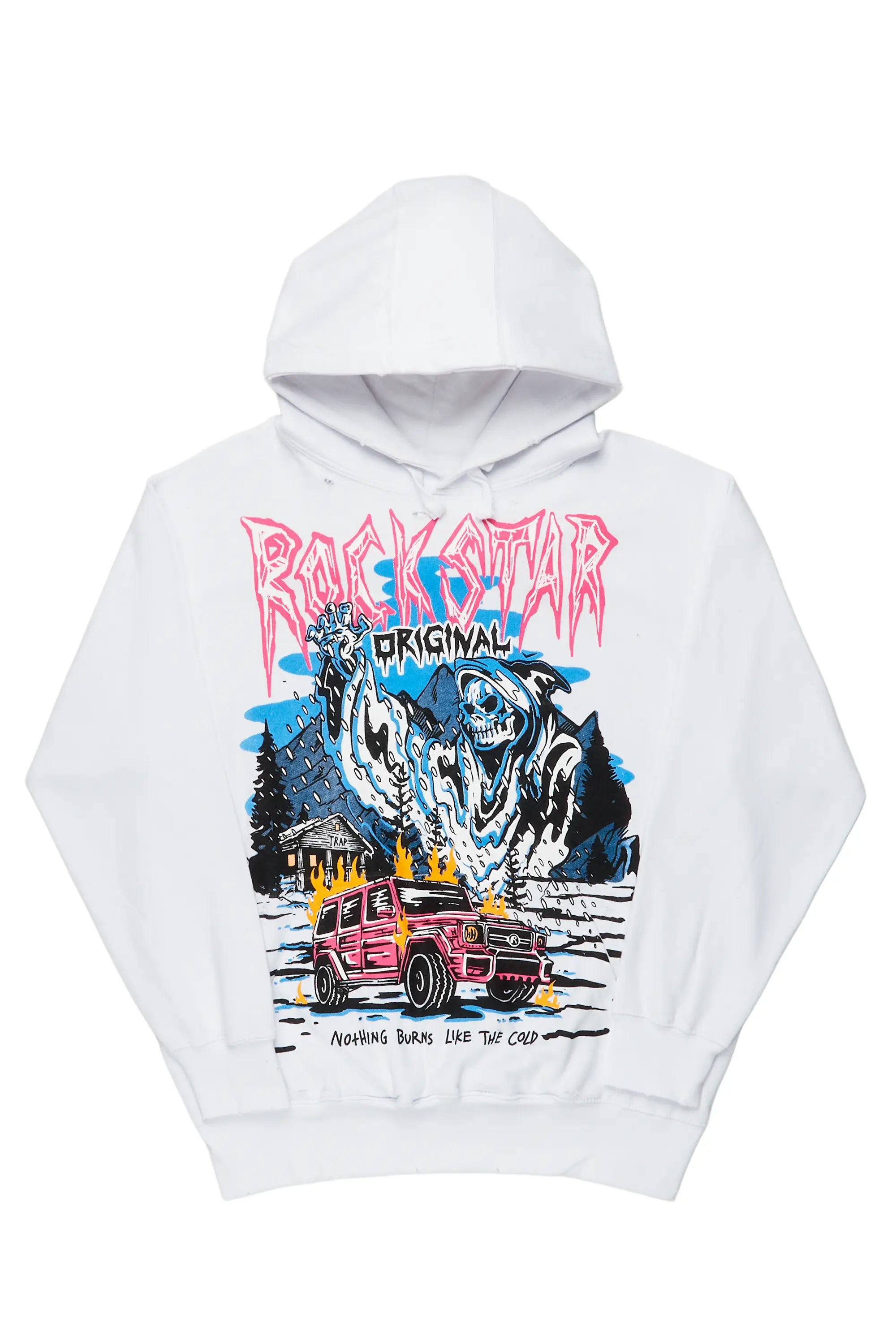 Mercy Wagon White Oversized Hoodie Hoodie with Button Classic Timeless