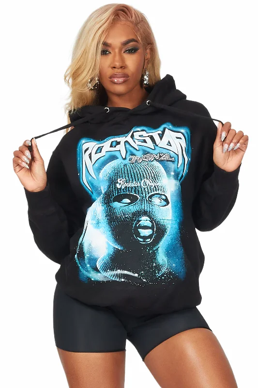 Zoeii Black Oversized Hoodie Hoodie with Cuffed Sleeves Snug Secure