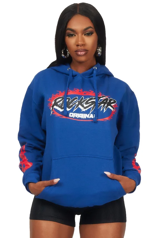 Aviana Royal Blue Oversized Hoodie Hoodie with Applique Textured Unique
