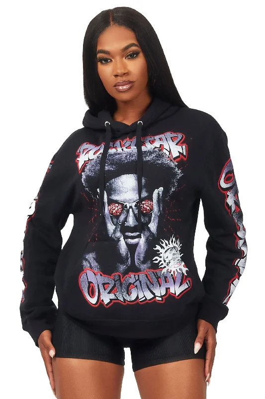 Shani Black Oversized Hoodie Hoodie with Pattern Geometric Abstract