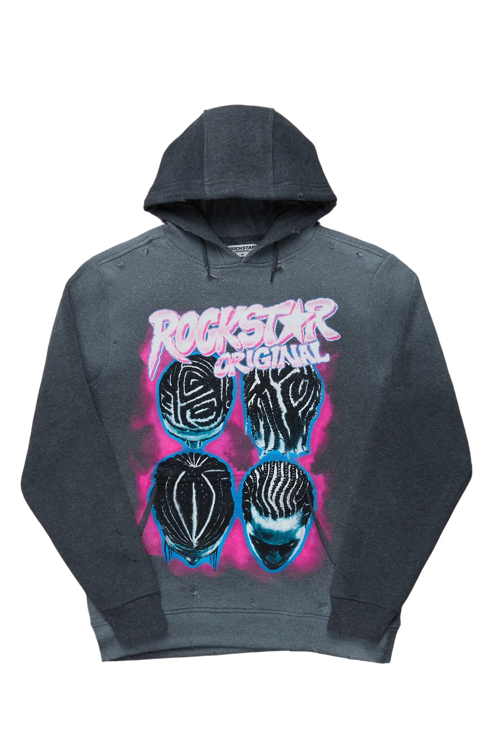 Lyanna Charcoal Oversized Hoodie Zip Hoodie Drawstring Kangaroo Pocket
