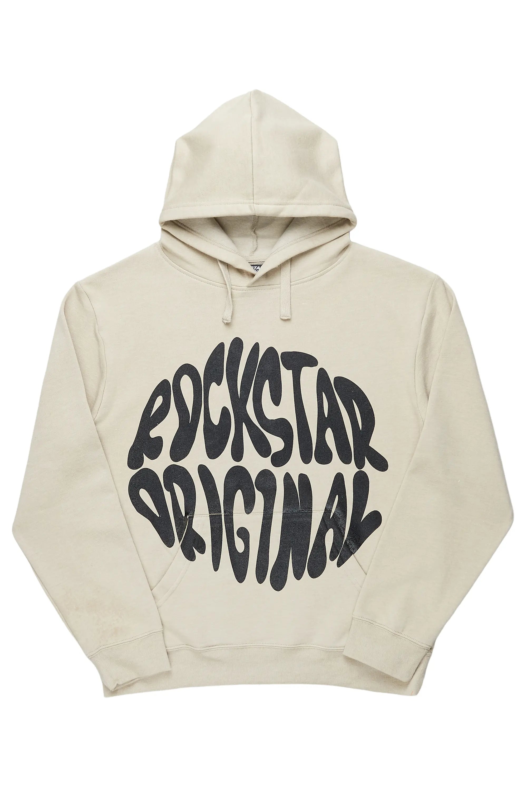 Maynor Beige Oversized Hoodie Hoodie with Tie-Dye Psychedelic Retro