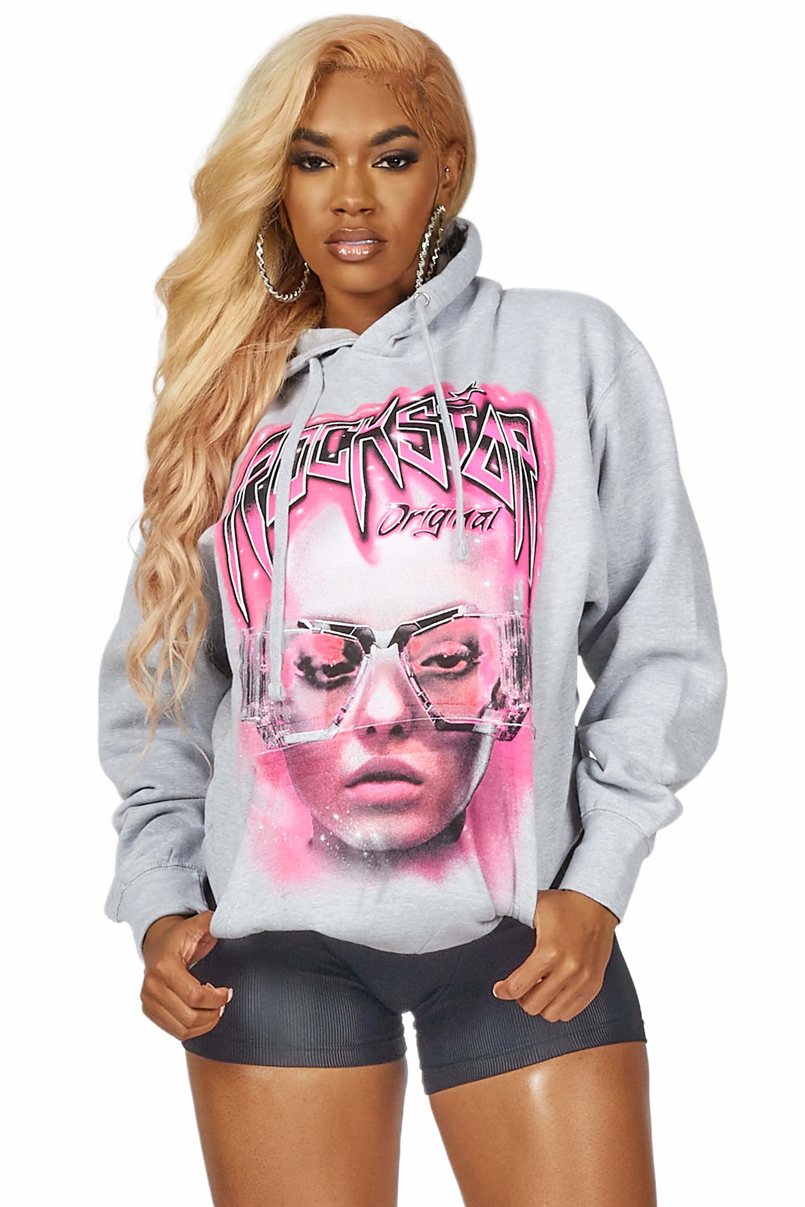 Kinai Grey Oversized Hoodie Hoodie with Exposed Zipper Edgy Industrial