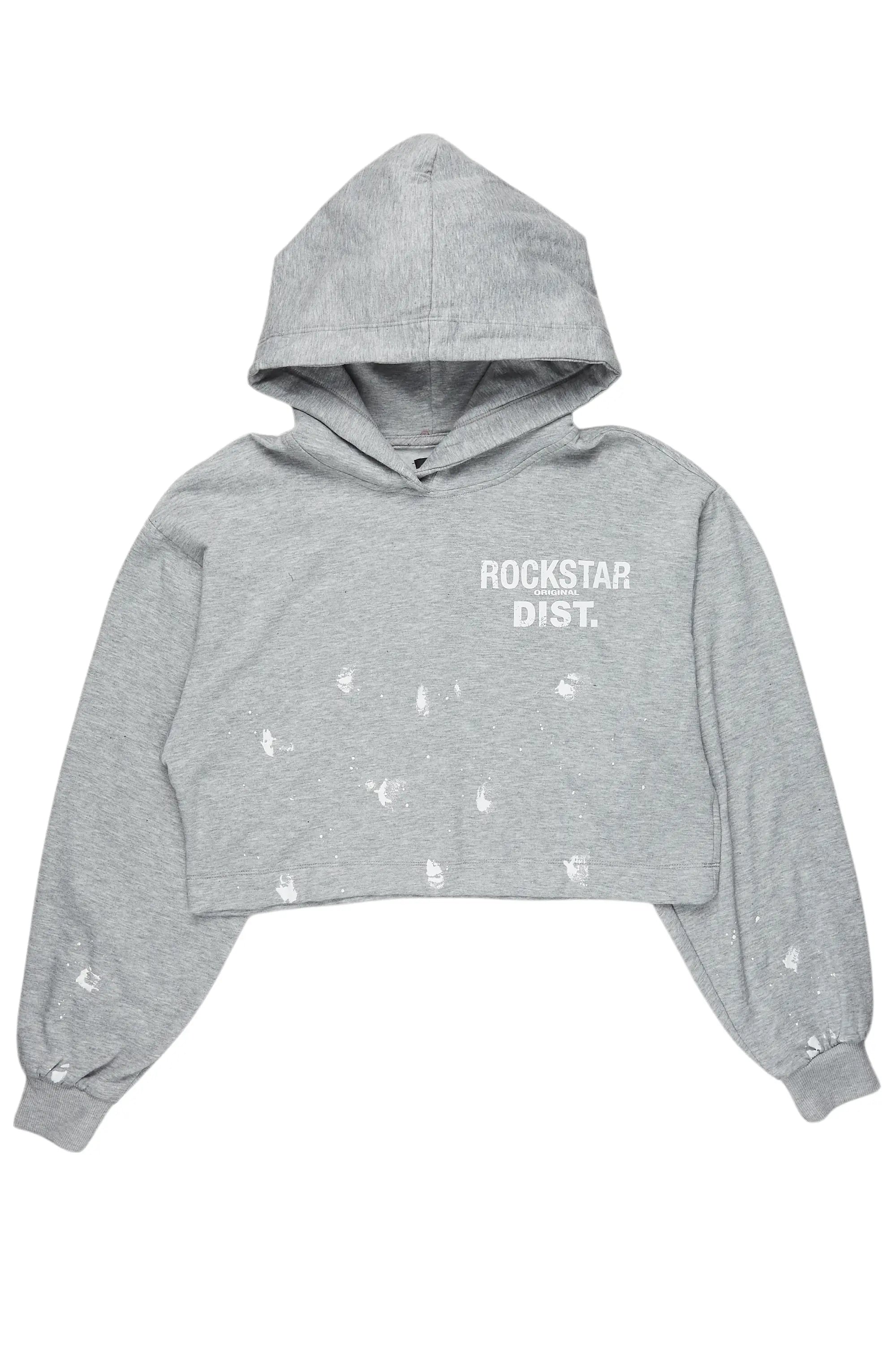 Jaleisha Heather Grey Crop Hoodie Hoodie with Stripes Bold Sporty