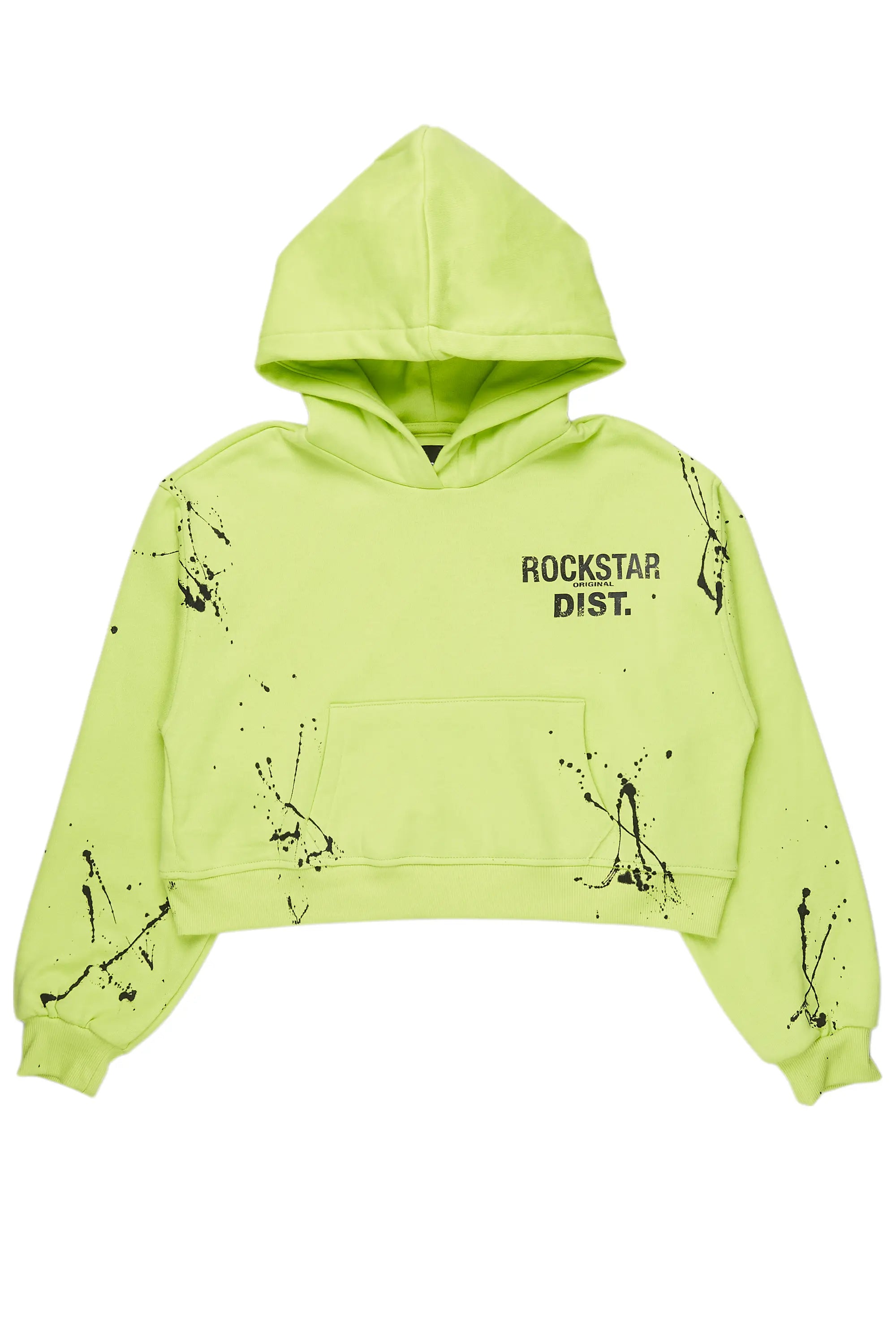 Jamica Neon Yellow Crop Hoodie Hoodie with Typography Text Message