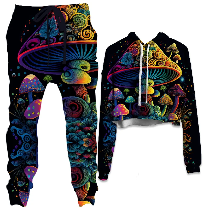 Shroom Melt Crop Hoodie and Joggers Combo Hoodie with Full-Zip Functional Layering