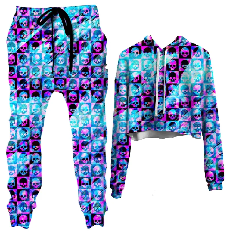 Skull Fam Blue Crop Hoodie and Joggers Combo Hoodie with Elastic Cuffs Stretchable Comfortable