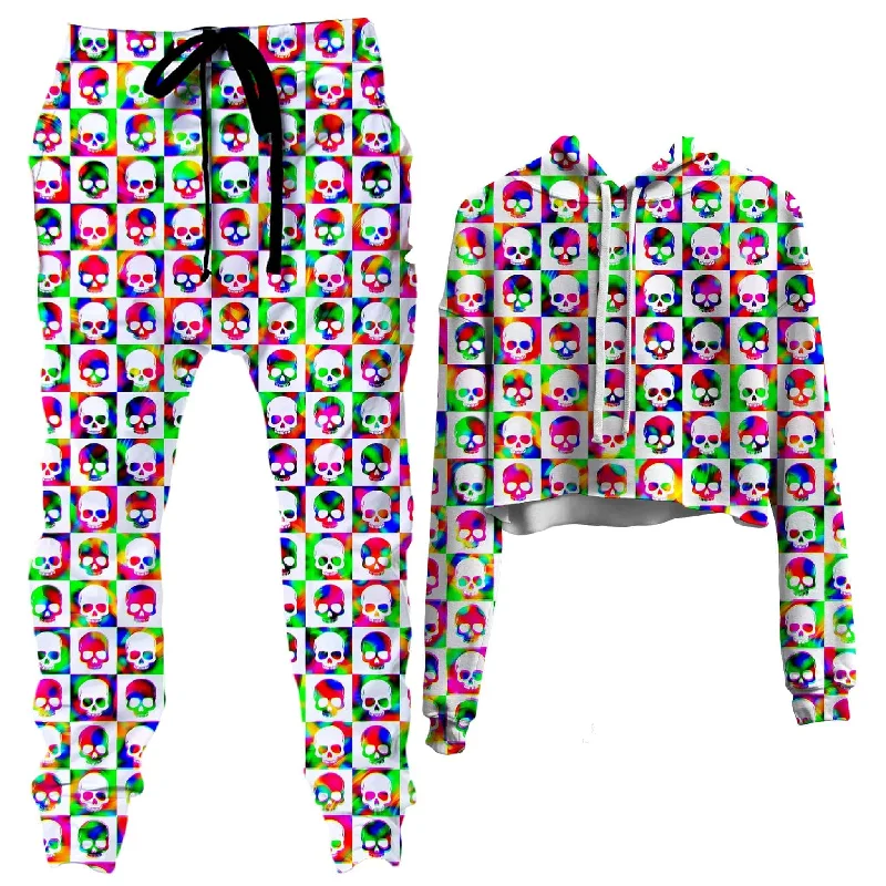 Skull Fam Green Crop Hoodie and Joggers Combo Hoodie with Ribbed Neckline Snug Warm