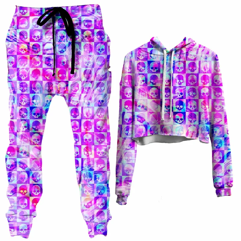 Skull Fam Pink Crop Hoodie and Joggers Combo Hoodie with Crew Neck Simple Timeless