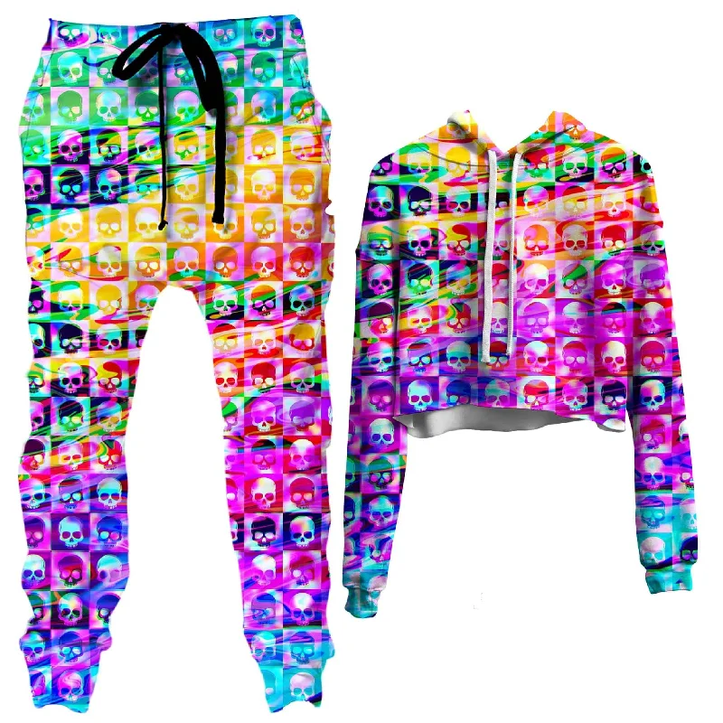 Skull Fam Purple Crop Hoodie and Joggers Combo Hoodie with High Neck Warm Protective
