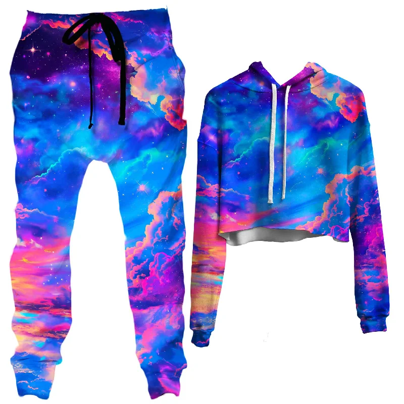 Storybook Sky Crop Hoodie and Joggers Combo Hoodie with Stripes Bold Sporty