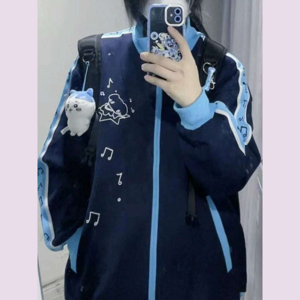 Streetwear Sweatshirts Women Stand Neck Zipper Y2k Jackets 2024 Ropa Mujer Dog Embroidery Thicked Oversized Coat Preppy Style Hoodie with Hem Frayed Vintage Worn