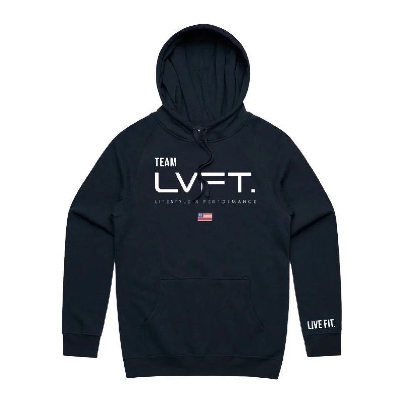 Team LVFT Hoodie - Navy Hoodie with Belted Waist Structured Tailored