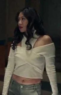 The Equalizer Melody Chu White Sweater Satin Blend Silk Blend Wool Blend