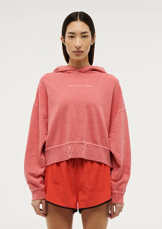 TRANSITION HOODIE IN WASHED POPPY RED Hoodie with Hem Drawcord Adjustable Customizable