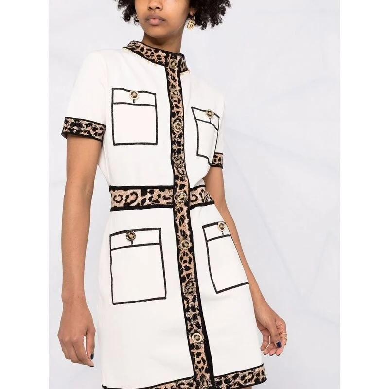 Vintage Leopard Knitted Dresses for Women 2022 Summer Luxury Designer Elegant Short Sleeve Mini Sweater Dress Female Polka Dot Checkered Tartan Vintage Leopard Knitted Dresses for Women 2022 Summer Luxury Designer Elegant Short Sleeve Mini Sweater Dress Female Polka Dot Checkered Tartan