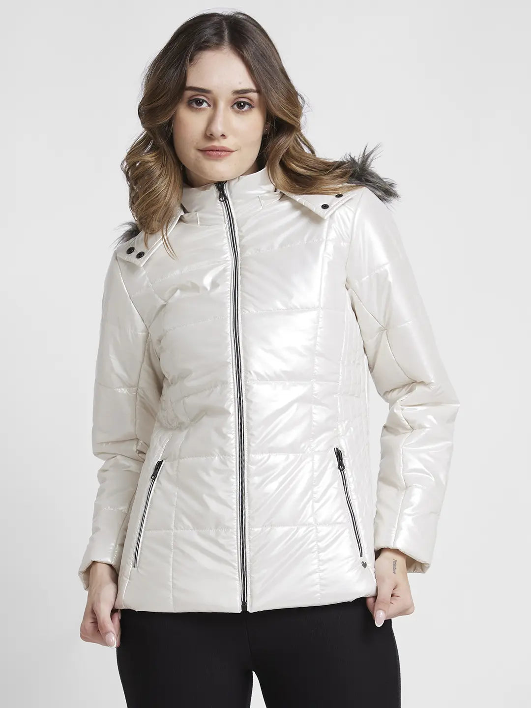 Spykar Women White Regular Fit High Neck Plain Jacket One-Shoulder Jacket Off-the-Shoulder Jacket Asymmetrical Jacket Spykar Women White Regular Fit High Neck Plain Jacket One-Shoulder Jacket Off-the-Shoulder Jacket Asymmetrical Jacket