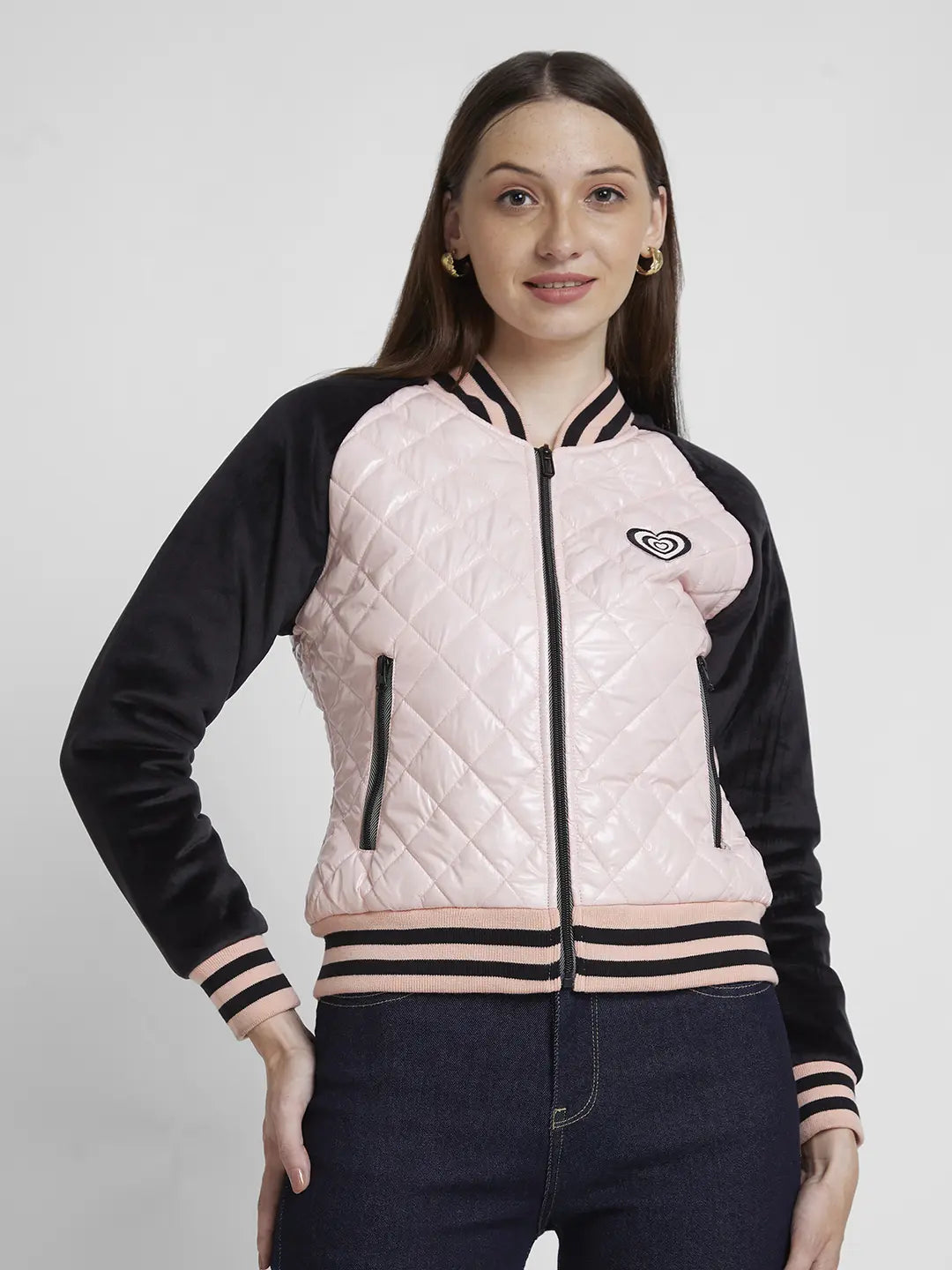 Spykar Women Blush Regular Fit High Neck Plain Jacket Cardigan Sweater Pullover