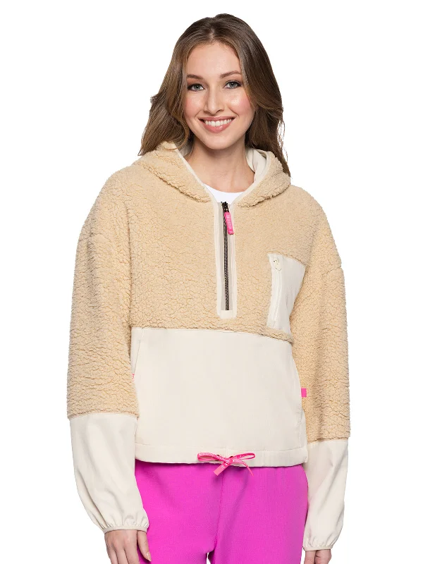 Women's 3-Pocket Two-Tone Zip Pullover Sweatshirt Hoodie with Pattern Geometric Abstract