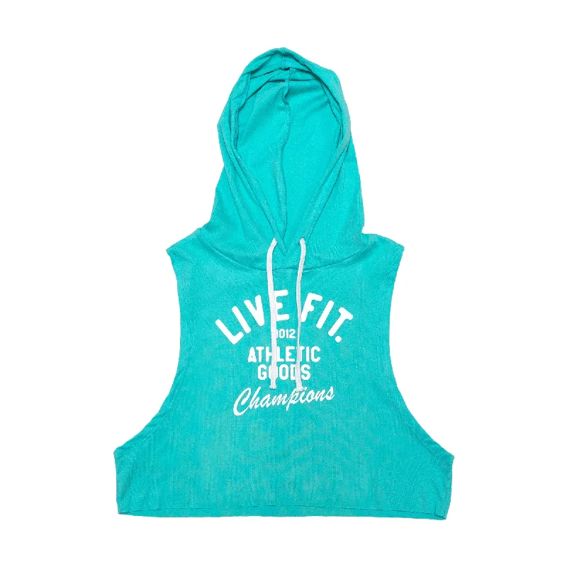 Champions Crop Hoodie - Teal Hoodie with Set-In Sleeves Structured Classic