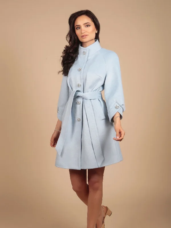 'Taylor' Cashmere and Wool Coat in Blu Hooded Parka Coat