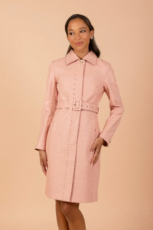 'Bellucci' Belted Leather Coat in Rosa Chic Oversized Blazer