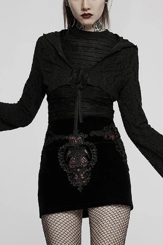 Black Gothic Lace Big Hat Hole Mysterious Horn Long Sleeve Short Women's Coat Draped Collar Cardigan Black Gothic Lace Big Hat Hole Mysterious Horn Long Sleeve Short Women's Coat Draped Collar Cardigan