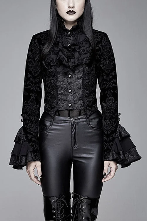 Black Gothic Lotus Leaf Corsage False Two Piece Womens Swallow Tailed Coats Relaxed Utility Shacket Black Gothic Lotus Leaf Corsage False Two Piece Womens Swallow Tailed Coats Relaxed Utility Shacket
