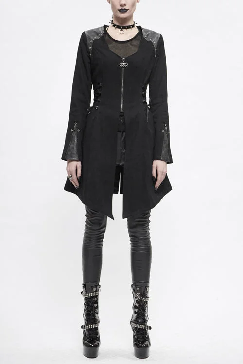 Black Hat Removable Slim Long Womens Gothic Coat Open-Knit Duster Coat