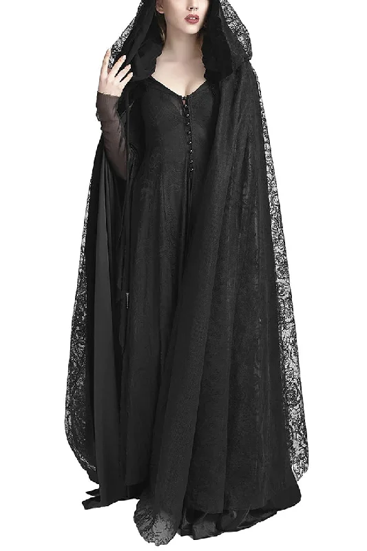 Black Hooded Hollow Womens Gothic Cloak Cape Long Coat Cropped Moto Jacket
