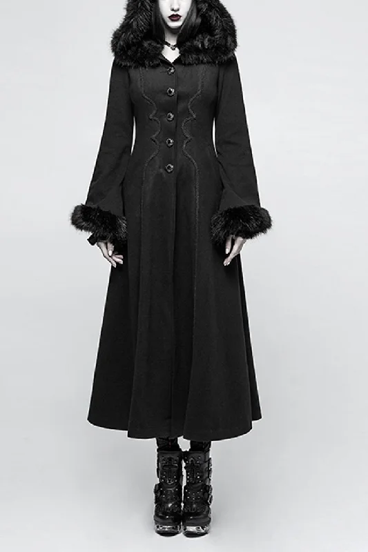 Black Hooded Print Womens Single-Breasted Long Maxi Gothic Coat Minimalist Wool Duster Black Hooded Print Womens Single-Breasted Long Maxi Gothic Coat Minimalist Wool Duster