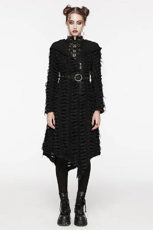 Black Irregular Hooded Women's Punk Long Coat Open-Knit Duster Coat