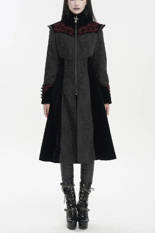 Black Jacquard Studded Mushroom Buckle Metal Cross Embroidered Women's Gothic Coat Plush Faux Fur Bolero Black Jacquard Studded Mushroom Buckle Metal Cross Embroidered Women's Gothic Coat Plush Faux Fur Bolero
