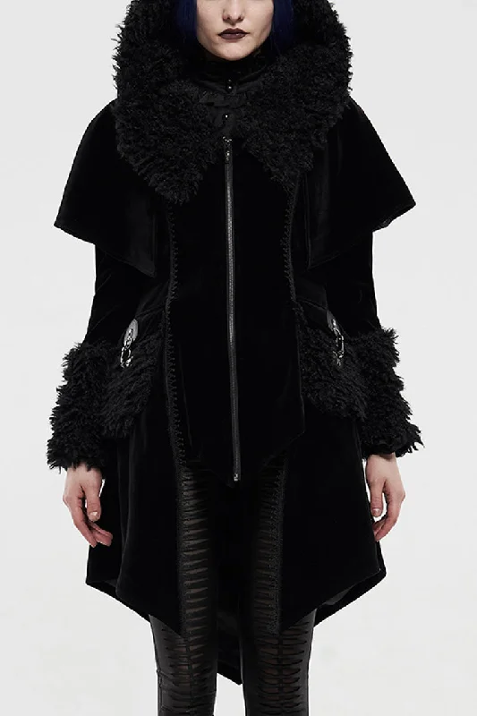 Black Long Sleeves Metal Buckle Hooded Womens Gothic Cloak Coat Chic Winter Coat
