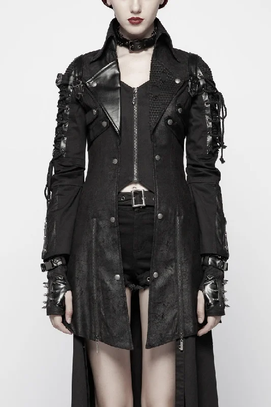 Black Metal Buckle Decoration Zipper Womens Steampunk Windbreaker Coat Puffy Insulated Vest Black Metal Buckle Decoration Zipper Womens Steampunk Windbreaker Coat Puffy Insulated Vest