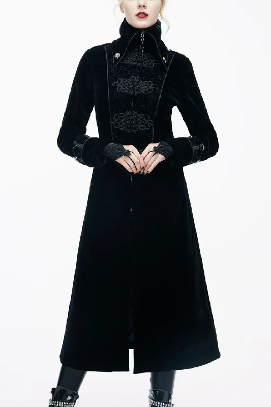 Black Retro Stand Collar Stage Costume Women's Gothic Coat Button-Up Cardigan Coat
