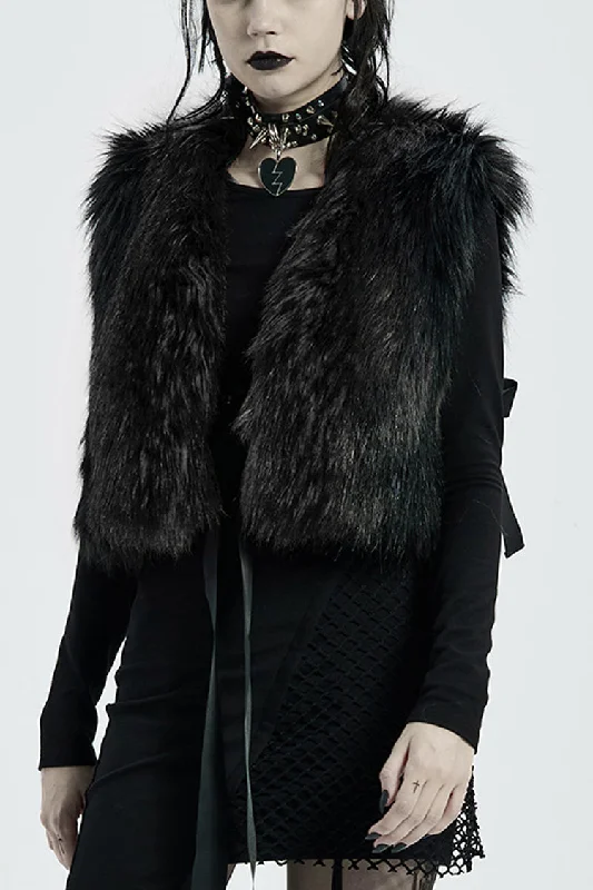 Black Sleeveless Bowknot Side Bandage Womens Steampunk Coat Cozy Fleece Hoodie