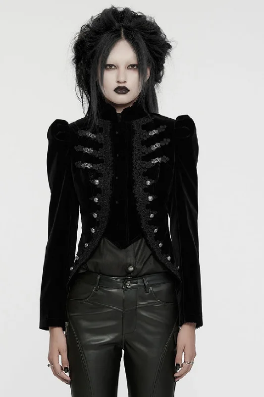 Black Stand Collar Long Sleeves Women's Gothic Swallowtail Coat Streetwear Bomber Jacket Black Stand Collar Long Sleeves Women's Gothic Swallowtail Coat Streetwear Bomber Jacket