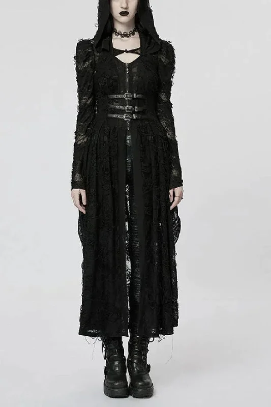 Black Two-piece Knit Ripped Hooded Womens Gothic Coat Quilted Puffer Jacket