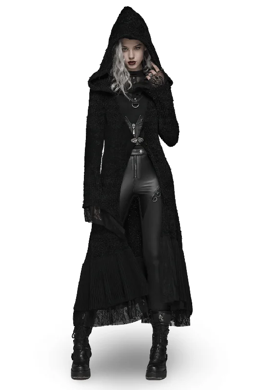 Chic Hooded Gothic Lace Trim Woolen Cloak Coat Classic Trench Coat