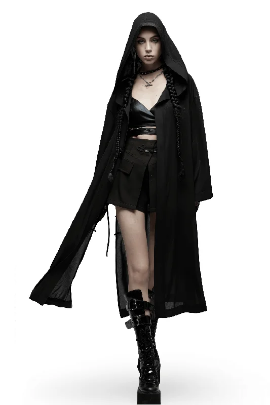 Chiffon Gothic Long Coat with Dark Pattern Detail Cropped Tweed Jacket