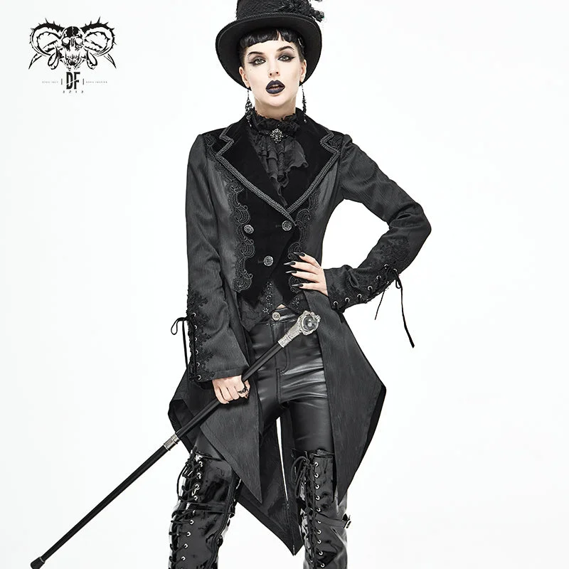 CT17101 Wave pattern black Gothic fake two-piece jacquard coat Casual Open-Front Coat CT17101 Wave pattern black Gothic fake two-piece jacquard coat Casual Open-Front Coat