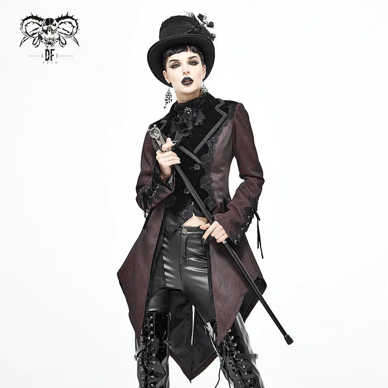 CT17102 Wave pattern wine Gothic fake two-piece jacquard coat Classic Riding Jacket