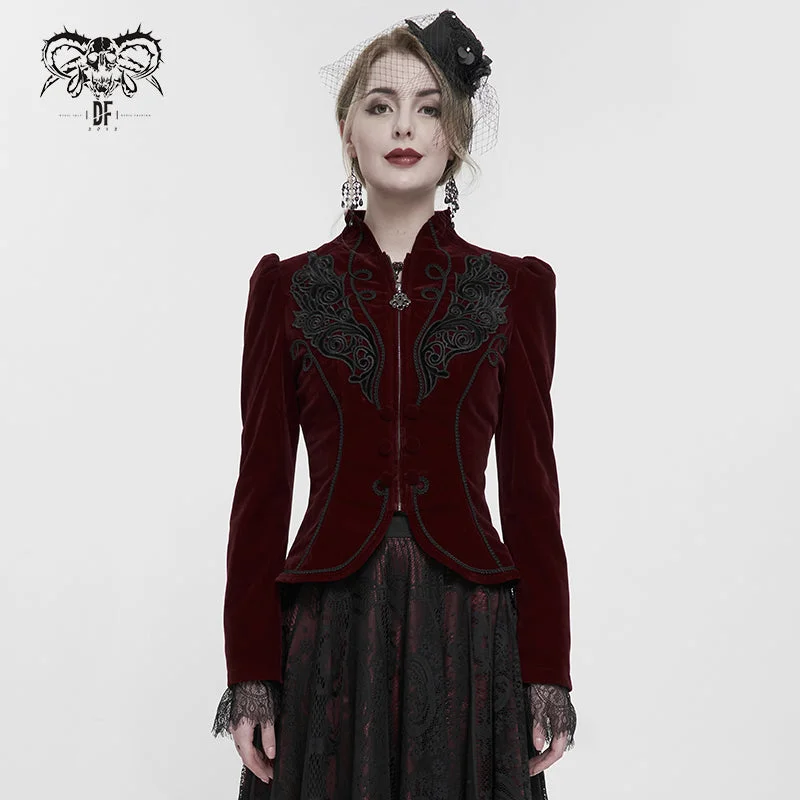 CT19302 women wine gothic short coat Sporty Zip-Up Jacket