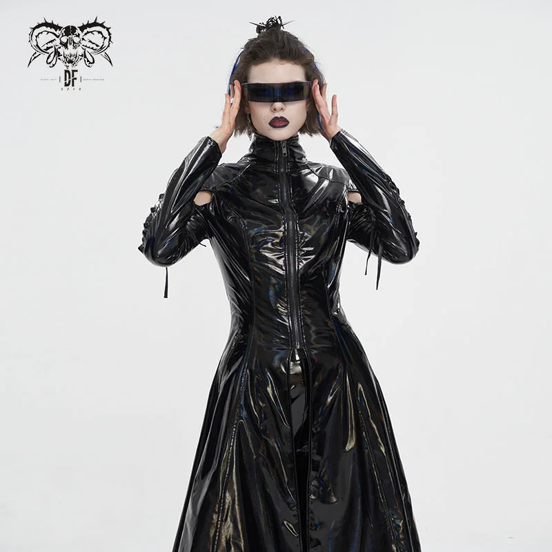 CT210 Patent leather strappy zipper long coat Soft Cashmere Wrap