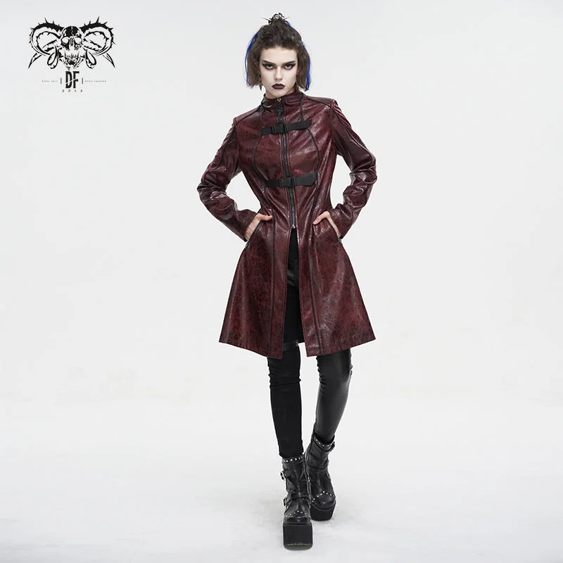 CT21302 RED Irregular rubberized faux leather contrasting stripe coat Stylish Bomber Jacket CT21302 RED Irregular rubberized faux leather contrasting stripe coat Stylish Bomber Jacket